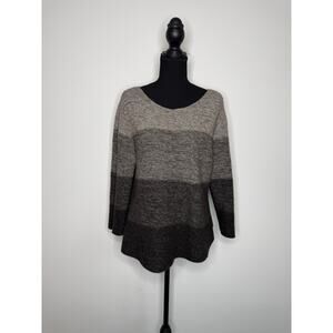 Eileen Fisher Yak Wool Silk Ombre Sweater L Gray Colorblock Boxy Minimalist